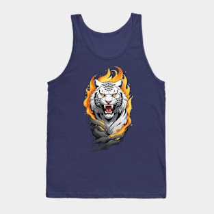 Roaring White Tiger Emerging From Flames Design Tank Top